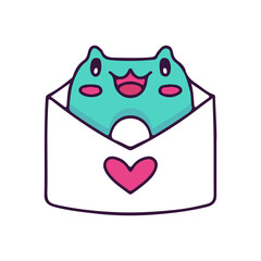 Cute frog inside a love letter, illustration for t-shirt, street wear, sticker, or apparel merchandise. With doodle, retro, and cartoon style.