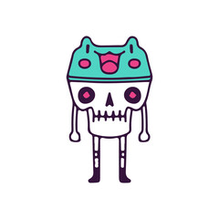 Skull mascot with frog hat, illustration for t-shirt, street wear, sticker, or apparel merchandise. With doodle, retro, and cartoon style.