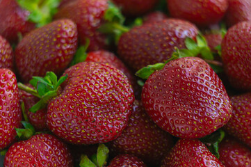 Red juicy strawberries close up