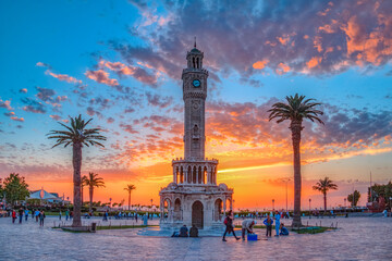 Clock tower, on Konak Square in Izmir, Turkey , - obrazy, fototapety, plakaty