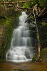 Waterfall of Jodlowka creek near Borowice village in Krkonose mountains - obrazy, fototapety, plakaty