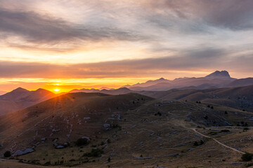 Stunning sunset over Gran Sasso National Park of Abruzzo, Italy