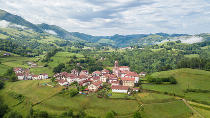 Fototapeta na wymiar aerial view of ziga rural town in baztan valley, Spain