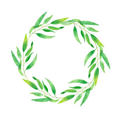 A set of a wreath, frame branch of olives on a white background of a hand drawn illustration. The watercolor style will perfectly suit your design.