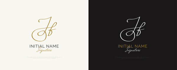 Fototapeta na wymiar JF Initial Signature Logo Design with Elegant and Minimalist Handwriting Style. Initial J and F Logo Design for Wedding, Fashion, Jewelry, Boutique and Business Brand Identity