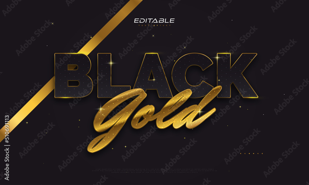 Wall mural elegant and luxurious black and gold text style with glitter effect. editable text style effect