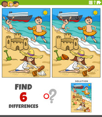 differences game with teen cartoon children on the beach