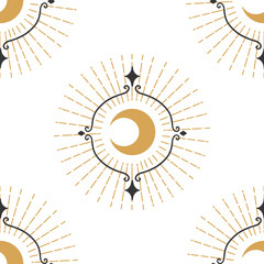 Moon gold pattern with moon geometry on white background. Magic poster
