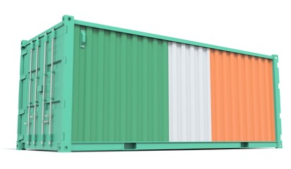 Cargo container with flag of Ireland on the side, 3d rendering