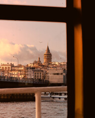 Galata Tower during sunset, Istanbul, Turkey