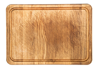 Used wooden cutting or chopping board isolated on white background.