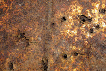 rusty sheet metal background with cracks and holes