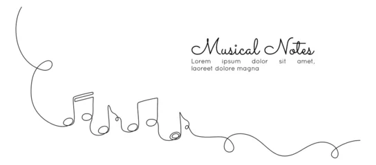 Poster One continuous line drawing of musical notes. Minimalist logo and symbol of sound and music school in simple linear style. Editable stroke. Doodle vector illustration  © Olga Rai
