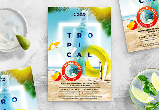 Tropical Summer Beach Party Flyer Poster Template