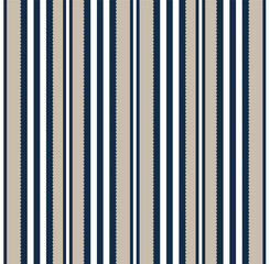 Striped pattern in navy blue and cream color. Upholstery textile decor, seamless fabric swatch.