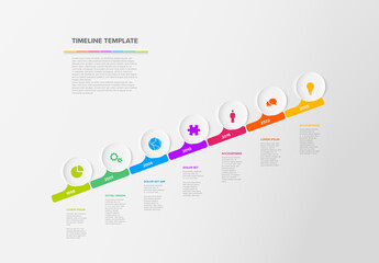 Seven Circle Diagonal Steps Simple Timeline Process Infographic