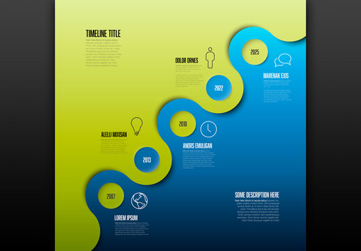Simple Blue and Green Diagonal Timeline with Some Facts and Icons