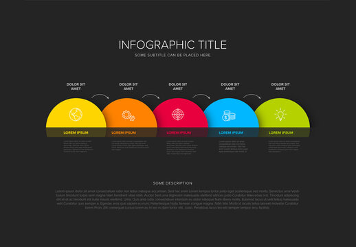 Five Circle Steps Elements Template with Stripe and Arrows