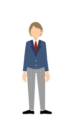 ジェンダーレス生徒、ブレザーの制服、両手を下ろして棒立ちする