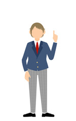 ジェンダーレス生徒、ブレザーの制服、指さししてアドバイスする