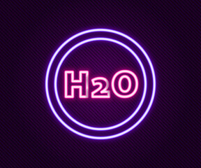 Glowing neon line Chemical formula for water drops H2O shaped icon isolated on black background. Colorful outline concept. Vector