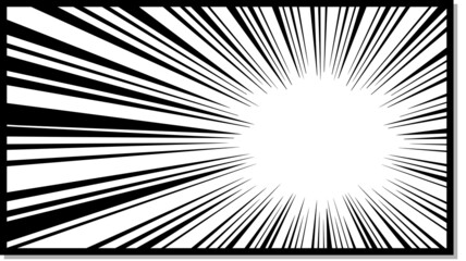 Naklejka premium 横長の集中線 モノクロ・枠あり