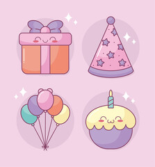 four kawaii birthday items