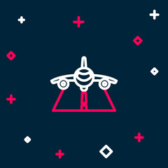 Line Plane icon isolated on blue background. Flying airplane icon. Airliner sign. Colorful outline concept. Vector