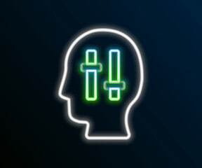Glowing neon line Solution to the problem in psychology icon isolated on black background. Puzzle. Therapy for mental health. Colorful outline concept. Vector