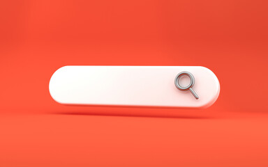 Search bar concept, web surfing, information extraction. Magnifying glass icon in bright red background. 3d rendering - obrazy, fototapety, plakaty