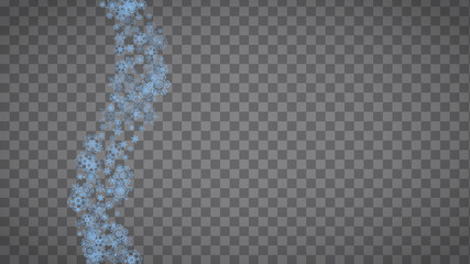 Snowflakes frame on transparent background. Christmas and Happy New Year. Isolated horizontal snowflakes frame for banners, gift cards, party invitation, partner compliment and special business offer