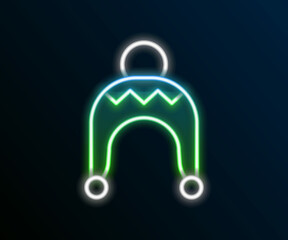 Glowing neon line Winter hat icon isolated on black background. Colorful outline concept. Vector