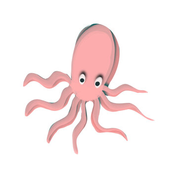 Vector Pink Octopus drawn in the style of plasticine. Children's illustration of the underwater world.