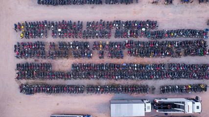 Yard of abandoned cars and seized for irregularity by the police. With many cars and many...