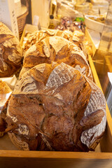 Oven baked sour dough organic bread in bakery
