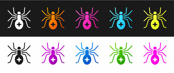 Set Spider icon isolated on black and white background. Happy Halloween party. Vector