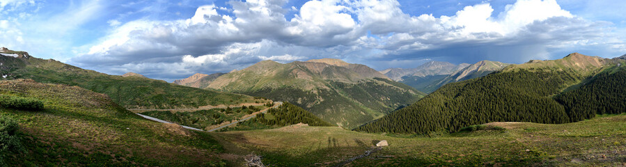 Colorado, mountain, cloud, blue sky, spring, green grass, panoramic 