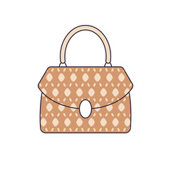 Brown fashionable expensive women handbag or purse bag with luxury brand monogram style pattern isolated vector