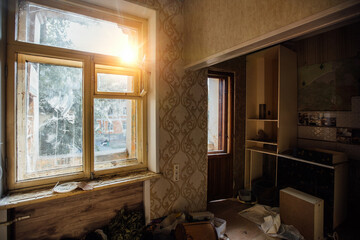 Messy room of abandoned building