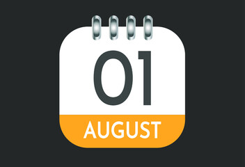 August 1, calendar daily icon. Banner of day, date, month and holiday in august.