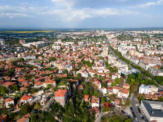 Aerial sunset view of City of Plovdiv, Bulgaria