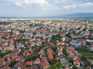 Aerial sunset view of City of Plovdiv, Bulgaria