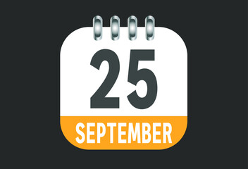September 25 calendar daily icon. Banner of day, date, month and holiday in september.