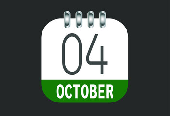 October 4 calendar daily icon. Banner of day, date, month and holiday in october.