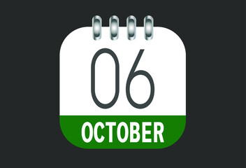 October 6 calendar daily icon. Banner of day, date, month and holiday in october.