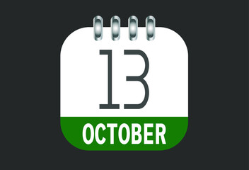 October 13 calendar daily icon. Banner of day, date, month and holiday in october.