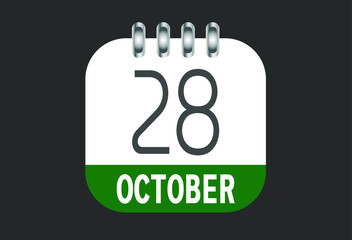 October 28 calendar daily icon. Banner of day, date, month and holiday in october.