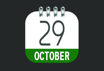 October 29 calendar daily icon. Banner of day, date, month and holiday in october.
