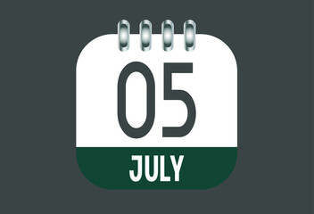 July 5 calendar daily icon. Banner of day, date, month and holiday in july.