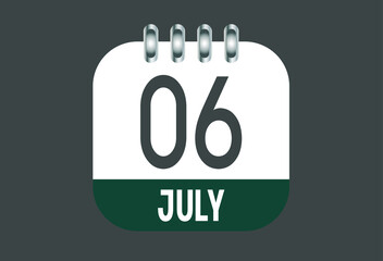 July 6 calendar daily icon. Banner of day, date, month and holiday in july.